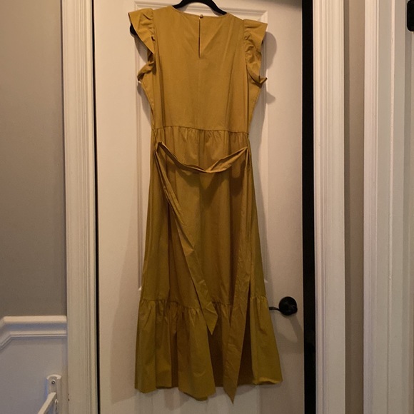NWT New Ann Taylor Ruffle Sleeve Tie Waist Dress Amber Green Small Petite SP - Picture 4 of 4